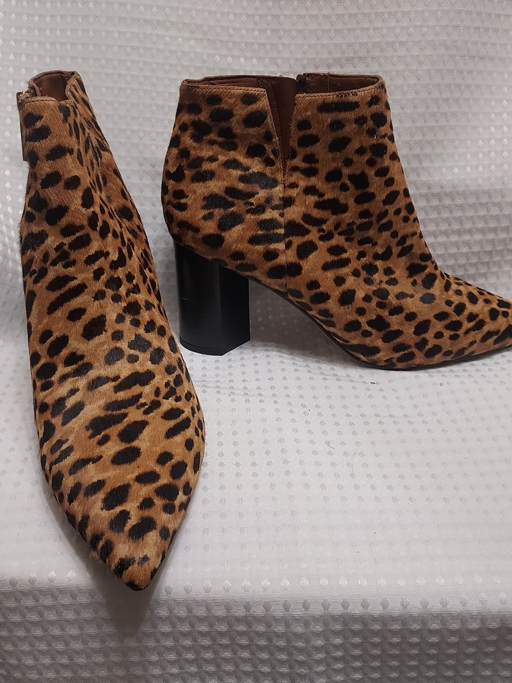 Franco Sarto Leopard Print Pointed Toe Ankle Boots - Brown & Black